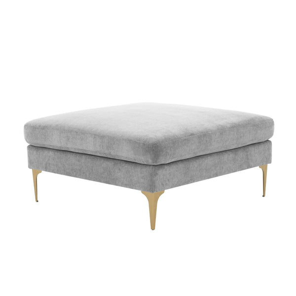 TOV Furniture Serena Velvet Ottoman – Modern Cozy Accent Piece with Brushed Brass Legs for Stylish Living Spaces Grey REN-L05131