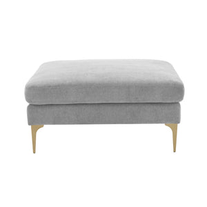 TOV Furniture Serena Velvet Ottoman – Modern Cozy Accent Piece with Brushed Brass Legs for Stylish Living Spaces Grey REN-L05131