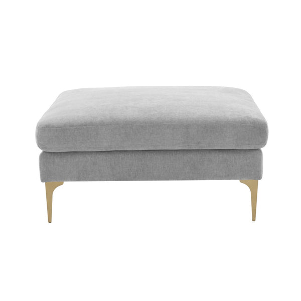 TOV Furniture Serena Velvet Ottoman – Modern Cozy Accent Piece with Brushed Brass Legs for Stylish Living Spaces Grey REN-L05131