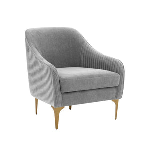 TOV Furniture Serena Velvet Accent Chair - Modern Elegance with Plush Comfort and Stylish Brushed Brass Legs Grey REN-L05132