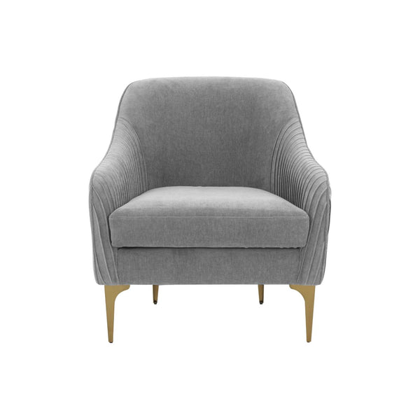 TOV Furniture Serena Velvet Accent Chair - Modern Elegance with Plush Comfort and Stylish Brushed Brass Legs Grey REN-L05132
