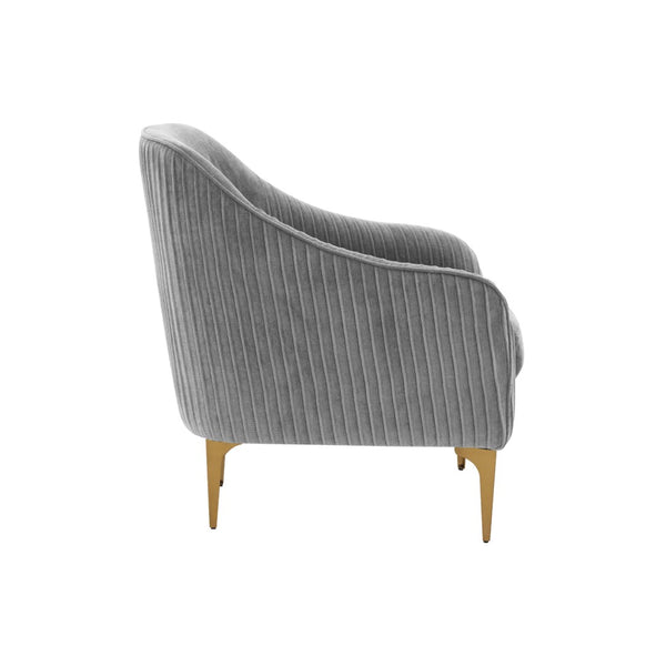 TOV Furniture Serena Velvet Accent Chair - Modern Elegance with Plush Comfort and Stylish Brushed Brass Legs Grey REN-L05132