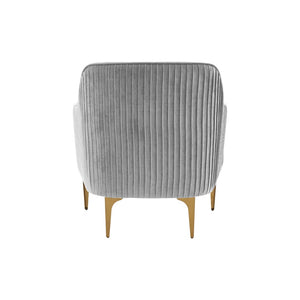 TOV Furniture Serena Velvet Accent Chair - Modern Elegance with Plush Comfort and Stylish Brushed Brass Legs Grey REN-L05132
