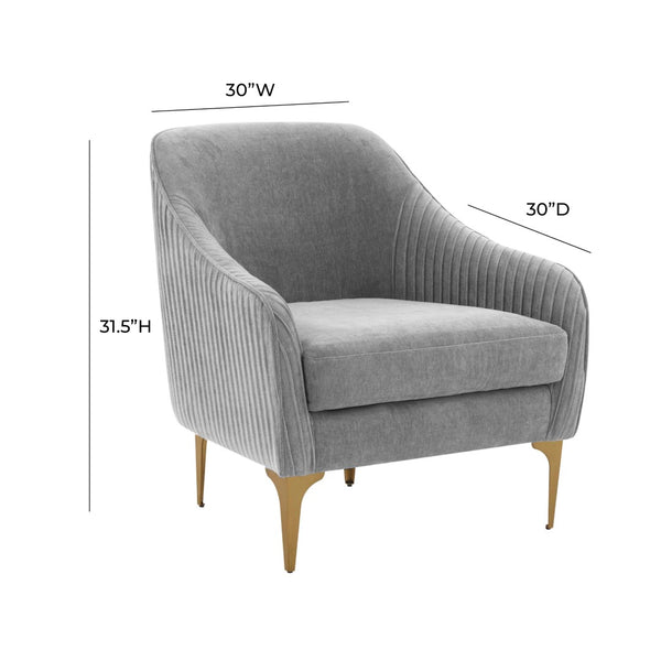 TOV Furniture Serena Velvet Accent Chair - Modern Elegance with Plush Comfort and Stylish Brushed Brass Legs Grey REN-L05132