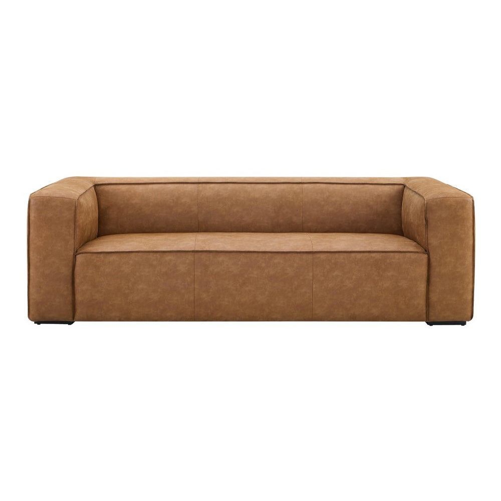 TOV Furniture Aurora 90" Brown Leather Sofa - Modern Low-Profile Design with Plush Comfort for Stylish Living Spaces REN-L68159