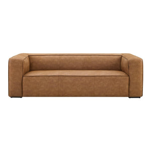 TOV Furniture Aurora 90" Brown Leather Sofa - Modern Low-Profile Design with Plush Comfort for Stylish Living Spaces REN-L68159