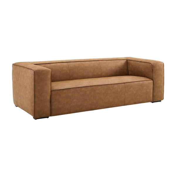 TOV Furniture Aurora 90" Brown Leather Sofa - Modern Low-Profile Design with Plush Comfort for Stylish Living Spaces REN-L68159