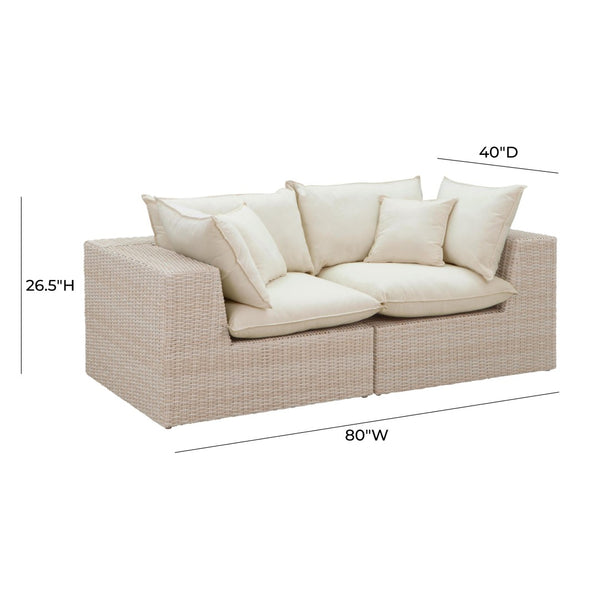TOV Furniture Cali 80" Weather-Resistant Outdoor Modular Loveseat with Reversible Cushions & Throw Pillows REN-O11162