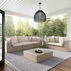 TOV Furniture Cali 120" Modular Outdoor Sofa Set - Weather-Resistant Faux Wicker with Cushions & Throw Pillows REN-O11163
