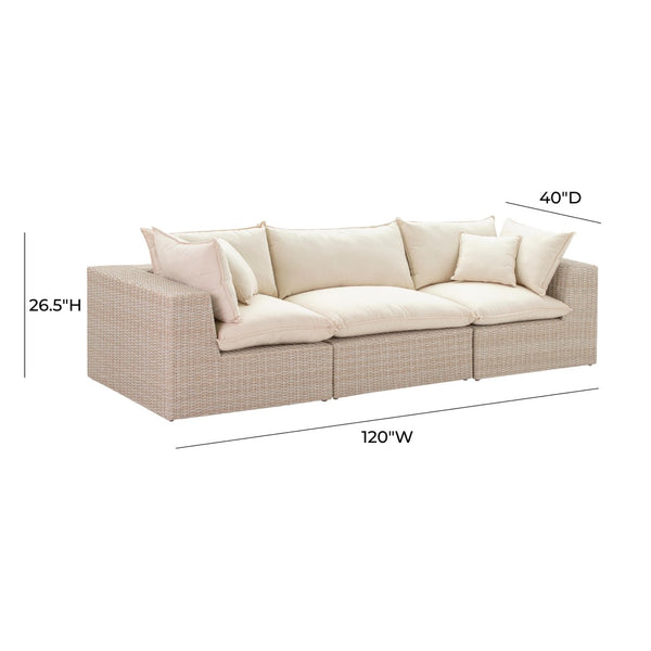 TOV Furniture Cali 120" Modular Outdoor Sofa Set - Weather-Resistant Faux Wicker with Cushions & Throw Pillows REN-O11163