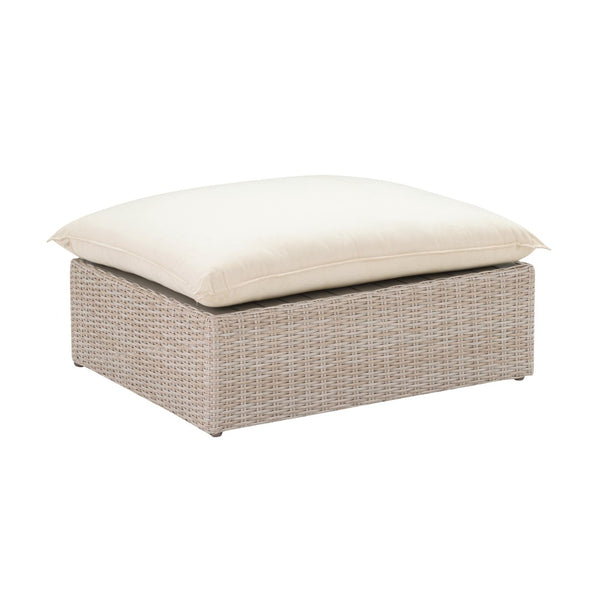 TOV Furniture Cali 39" Versatile Outdoor Ottoman & Coffee Table - Stylish Faux Wicker with Cream Cushioning REN-O11164