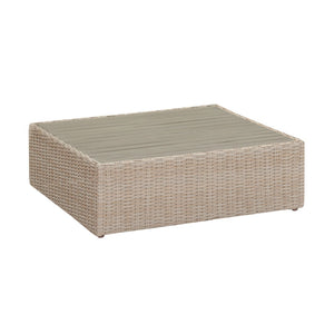 TOV Furniture Cali 39" Versatile Outdoor Ottoman & Coffee Table - Stylish Faux Wicker with Cream Cushioning REN-O11164