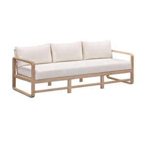 TOV Furniture Palata 84" Cream Outdoor Sofa - Stylish Teak-Finished Eucalyptus Frame with Plush Cushions for Relaxation REN-O113313