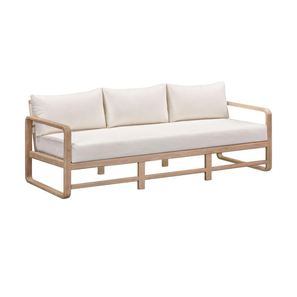 TOV Furniture Palata 84" Cream Outdoor Sofa - Stylish Teak-Finished Eucalyptus Frame with Plush Cushions for Relaxation REN-O113313