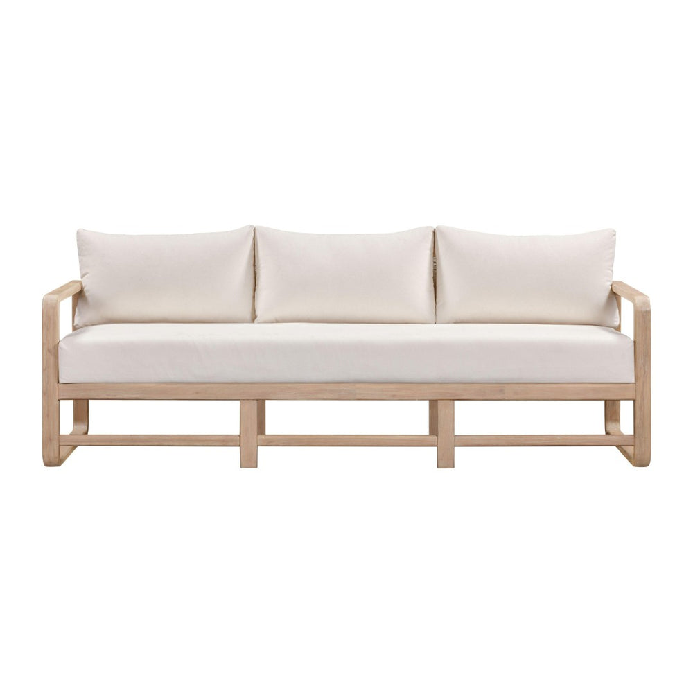 TOV Furniture Palata 84" Cream Outdoor Sofa - Stylish Teak-Finished Eucalyptus Frame with Plush Cushions for Relaxation REN-O113313