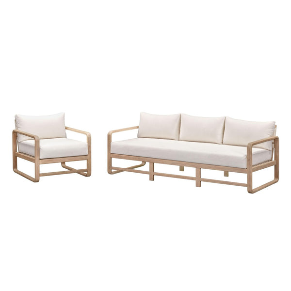TOV Furniture Palata 84" Cream Outdoor Sofa - Stylish Teak-Finished Eucalyptus Frame with Plush Cushions for Relaxation REN-O113313
