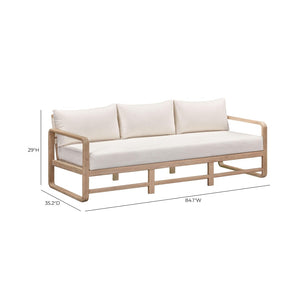 TOV Furniture Palata 84" Cream Outdoor Sofa - Stylish Teak-Finished Eucalyptus Frame with Plush Cushions for Relaxation REN-O113313