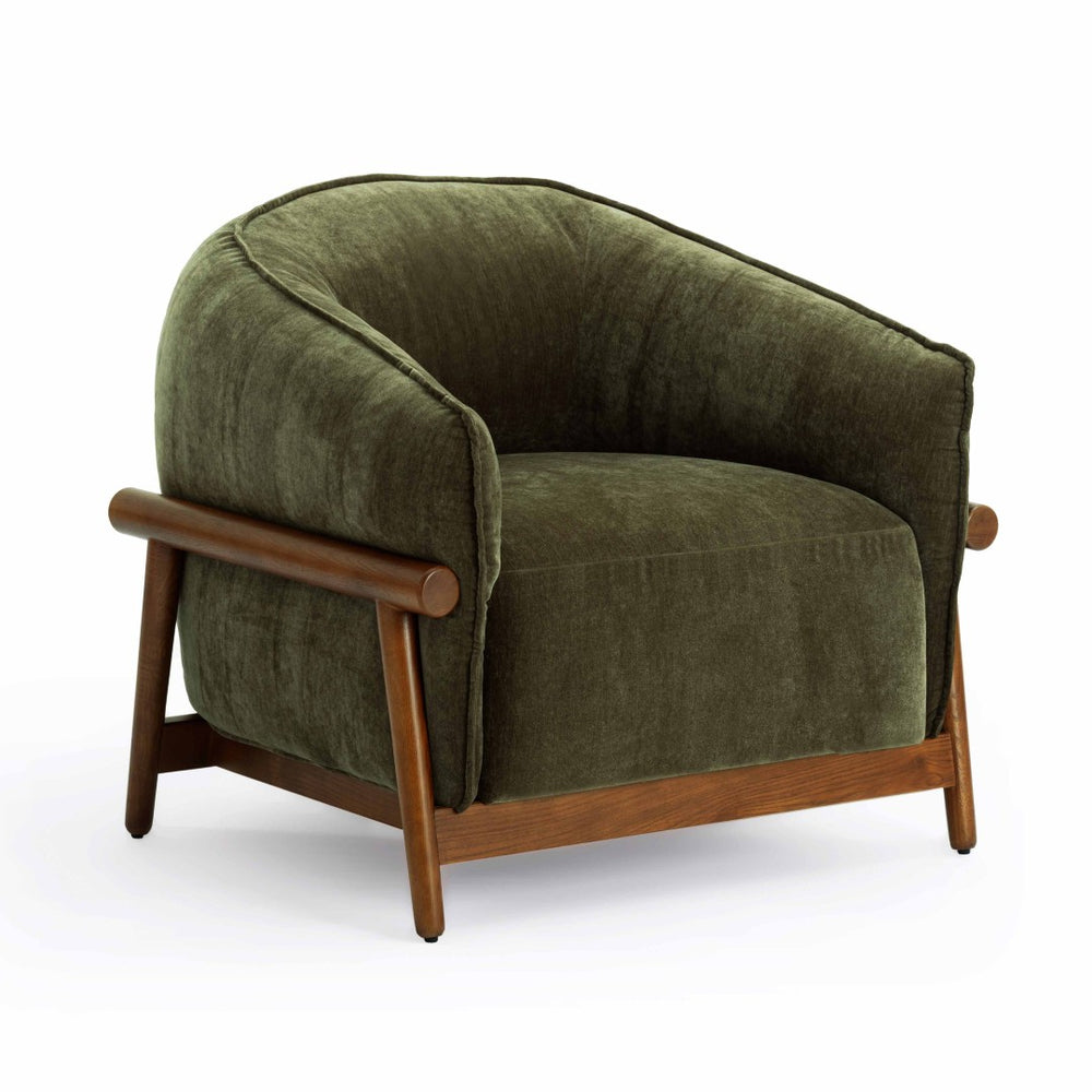 TOV Furniture Piedmont Upcycled Chenille Accent Chair – Sustainable Comfort with Stylish Ash Wood Frame Design Green REN-S1501