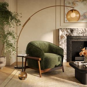 TOV Furniture Piedmont Upcycled Chenille Accent Chair – Sustainable Comfort with Stylish Ash Wood Frame Design Green REN-S1501