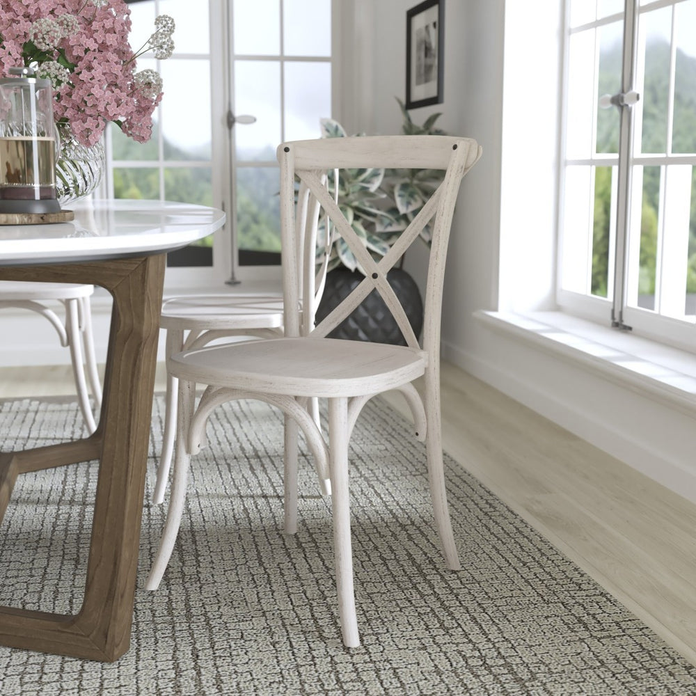 English Elm 2-pack Elegant White Resin X-Back Chairs for Weddings, Events, & Dining – Durable, Stackable Design RESXB-WHITE-2