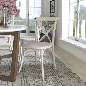 English Elm 2-pack Elegant White Resin X-Back Chairs for Weddings, Events, & Dining – Durable, Stackable Design RESXB-WHITE-2