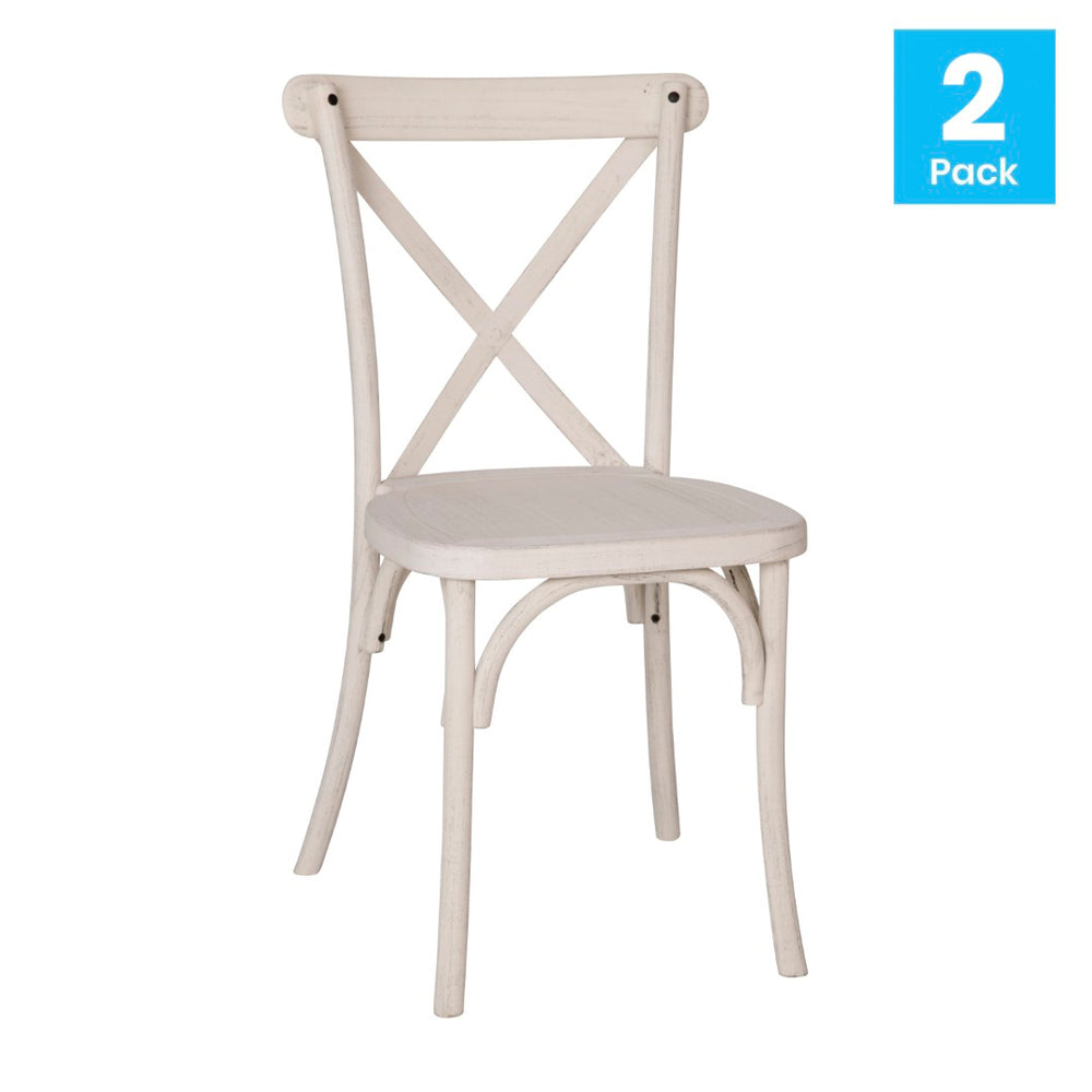 English Elm 2-pack Elegant White Resin X-Back Chairs for Weddings, Events, & Dining – Durable, Stackable Design RESXB-WHITE-2
