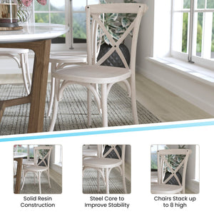 English Elm 2-pack Elegant White Resin X-Back Chairs for Weddings, Events, & Dining – Durable, Stackable Design RESXB-WHITE-2
