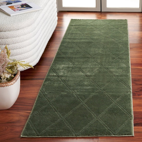 Safavieh Revive Geometric Turkish Runner Rug in Ivory Recycled Polyester for Hallways Green 2'-3" x 12'-0" REV104Y-212