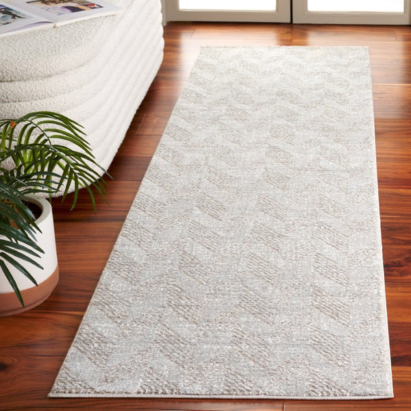 Safavieh Revive Geometric Runner Rug in Taupe Ivory Recycled Polyester for Hallway Entryway REV122E-28