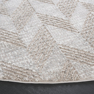 Safavieh Revive Geometric Round Area Rug in Taupe Ivory Low Pile Polyester for Living Room REV122E-7R