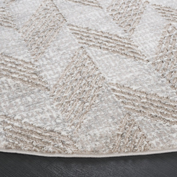 Safavieh Revive Geometric Round Area Rug in Taupe Ivory Low Pile Polyester for Living Room REV122E-7R