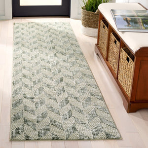 Safavieh Revive Geometric Sage Ivory Power Loomed Polyester Runner Rug for Modern Hallways REV122W-28