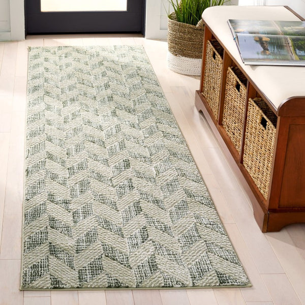 Safavieh Revive Geometric Sage Ivory Power Loomed Polyester Runner Rug for Modern Hallways REV122W-28