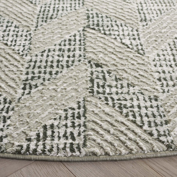 Safavieh Revive Round Geometric Area Rug in Sage and Ivory Eco Recycled Polyester for Living Rooms REV122W-7R