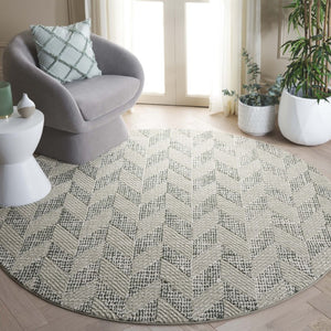 Safavieh Revive Round Geometric Area Rug in Sage and Ivory Eco Recycled Polyester for Living Rooms REV122W-7R