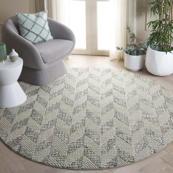 Safavieh Revive Round Geometric Area Rug in Sage and Ivory Eco Recycled Polyester for Living Rooms REV122W-7R