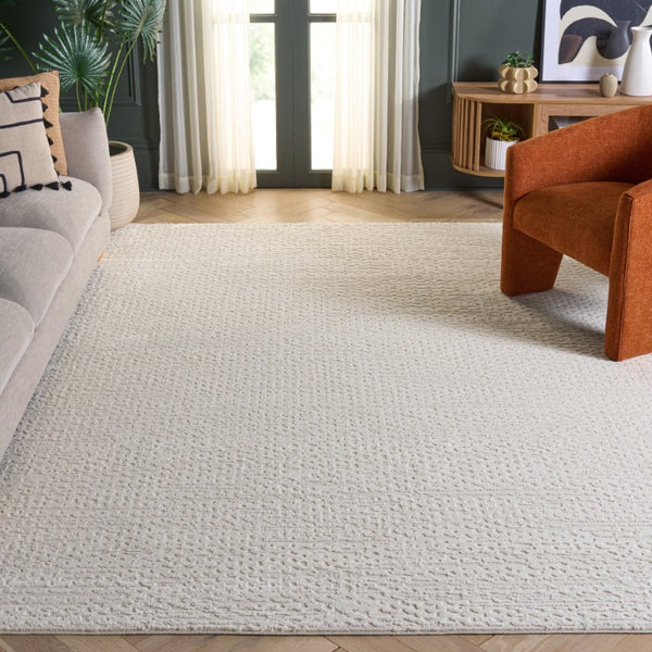 Safavieh Revive Solid Ivory Power Loomed Polyester Area Rug Low Pile Neutral Living Room Floor REV124A-9