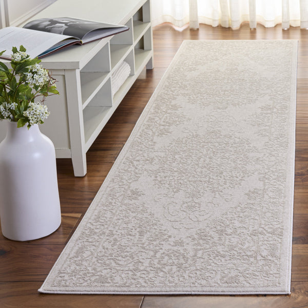Safavieh Reflection Elegant Round Ivory & White Area Rug — Low-Profile Power-Loomed Floral Design For Rooms 6'-7" x 6'-7" RFT664E-7R