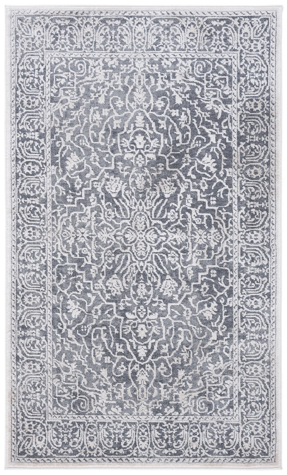 Safavieh Reflection Elegant Round Area Rug - Timeless Floral Motif, Plush Comfort, Perfect For Any Decor Dark Grey ,Cream 60% Polyester,40% Polypropylene Rft670b-216