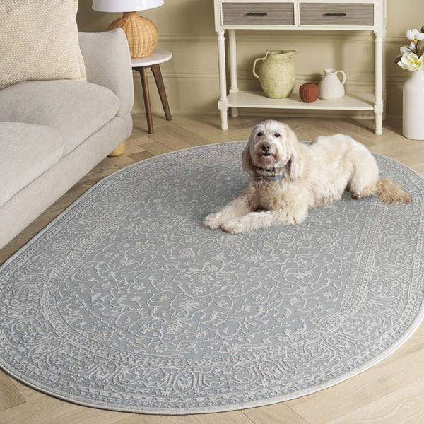 Safavieh Reflection Elegant Round Area Rug - Timeless Floral Motif, Plush Comfort, Perfect For Any Decor Light Grey ,Cream 60% Polyester,40% Polypropylene Rft670c-5ov