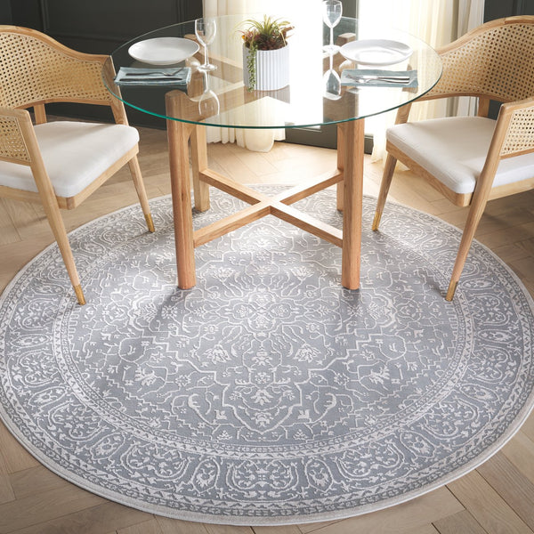 Safavieh Reflection Elegant Round Area Rug - Timeless Floral Motif, Plush Comfort, Perfect For Any Decor Light Grey ,Cream 60% Polyester,40% Polypropylene Rft670c-5ov