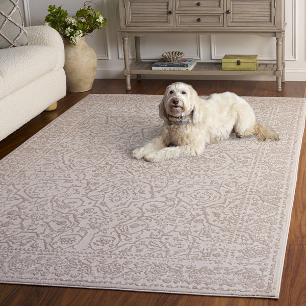 Safavieh Reflection Ivory And White Traditional Area Rug — Low-Profile Power-Loomed Turkish Blend For Living Rooms 5'-1" x 7'-6" RFT682A-5