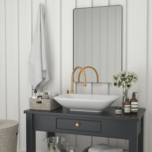 English Elm Susan Decorative Wall Mirror - Modern Rounded Corner Design for Stylish Home & Bathroom Use Black 24"W x 36"L RH-M001-SRC6191MB-BK-GG