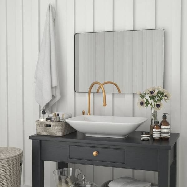 English Elm Susan Decorative Wall Mirror - Modern Rounded Corner Design for Stylish Home & Bathroom Use Black 24"W x 36"L RH-M001-SRC6191MB-BK-GG