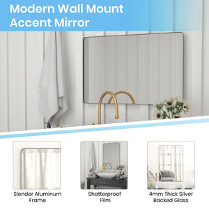 English Elm Susan Decorative Wall Mirror - Modern Rounded Corner Design for Stylish Home & Bathroom Use Black 24"W x 36"L RH-M001-SRC6191MB-BK-GG