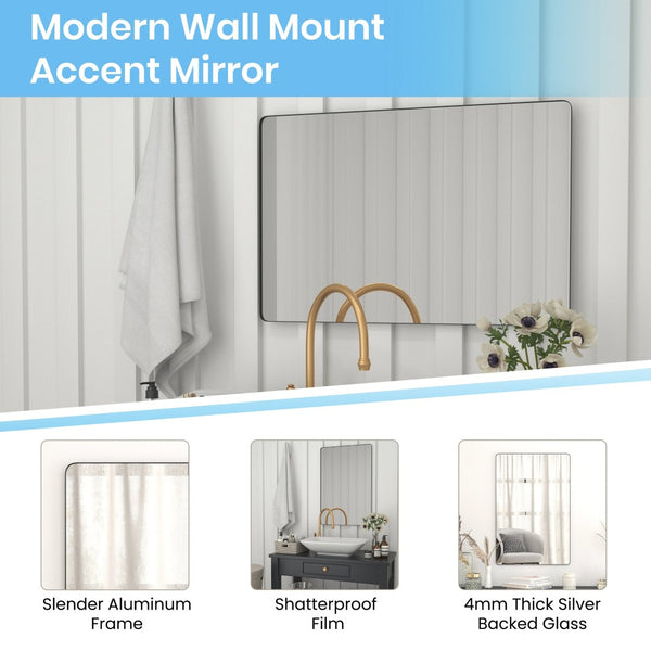 English Elm Susan Decorative Wall Mirror - Modern Rounded Corner Design for Stylish Home & Bathroom Use Black 24"W x 36"L RH-M001-SRC6191MB-BK-GG