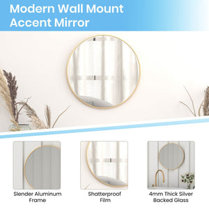 English Elm Julianne Elegant Round Metal Framed Wall Mirror - Timeless Accent for Bathroom, Entryway & Living Spaces Gold 20" Round RH-M003-RD50BB-GD-GG