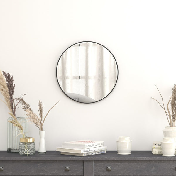 English Elm Julianne Elegant Round Metal Framed Wall Mirror - Timeless Accent for Bathroom, Entryway & Living Spaces Black 20" Round RH-M003-RD50MB-BK-GG