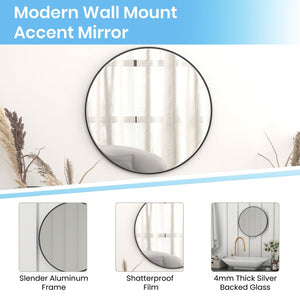 English Elm Julianne Elegant Round Metal Framed Wall Mirror - Timeless Accent for Bathroom, Entryway & Living Spaces Black 20" Round RH-M003-RD50MB-BK-GG