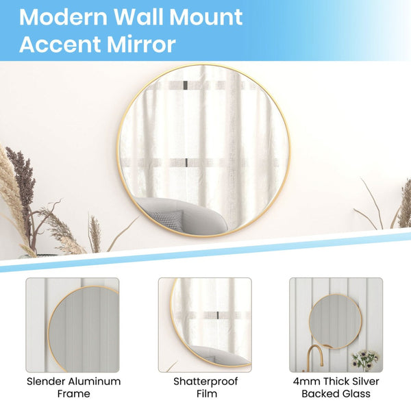 English Elm Julianne Elegant Round Metal Framed Wall Mirror - Timeless Accent for Bathroom, Entryway & Living Spaces Gold 24" Round RH-M003-RD60BB-GD-GG